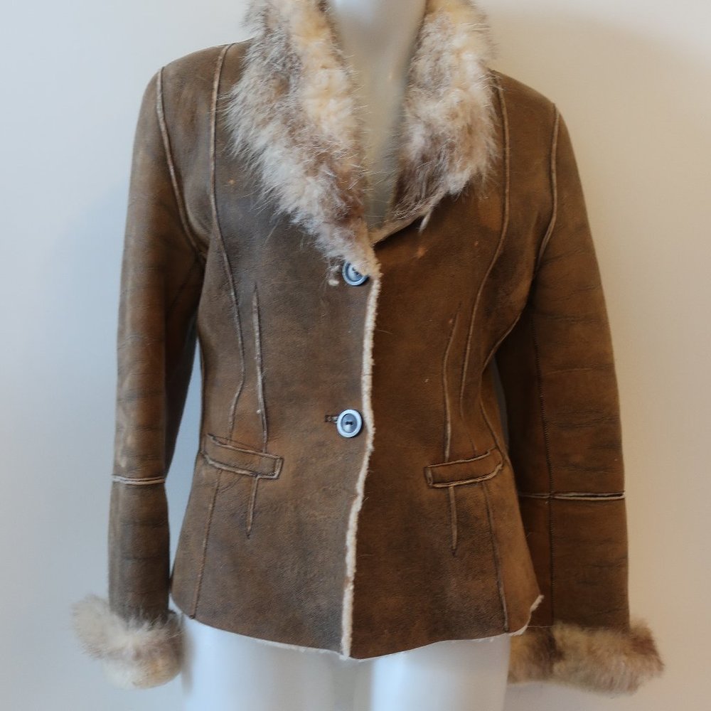 SYLVIE SCHIMMEL LAMB SHEARLING FUR TRIM JACKET S *